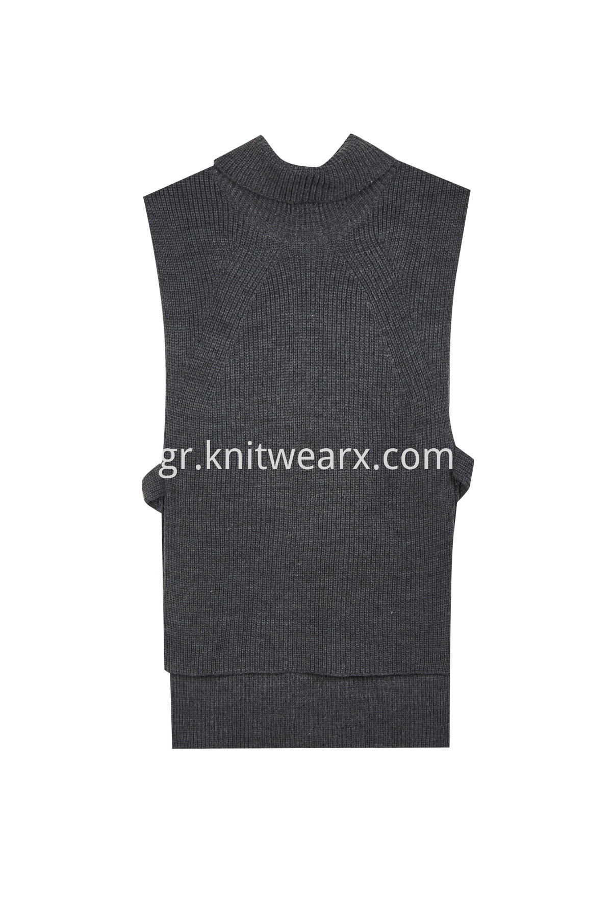 Women's Rib Turtle Neck Sleeveless Wrap Side Slit Pullover Knitwear Vest